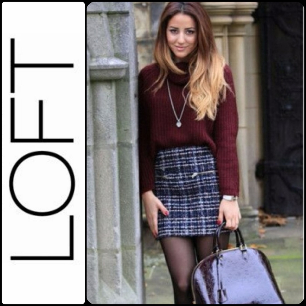 LOFT Woven Plaid Tweed Skirt